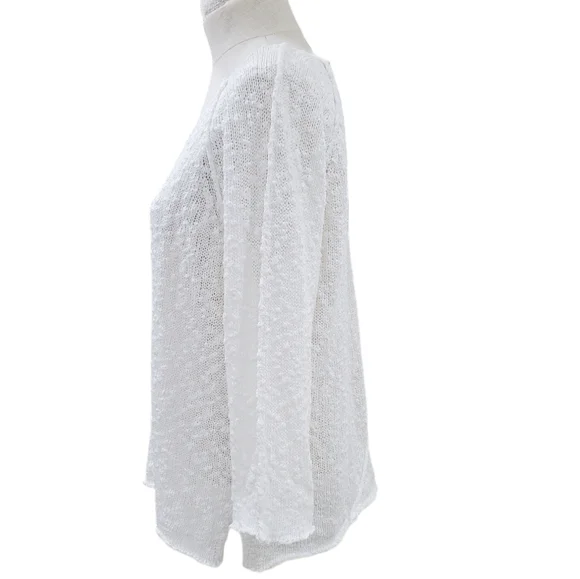 Habitat open knit sweater women's medium white textured cotton shell buttons - Picture 2 of 12